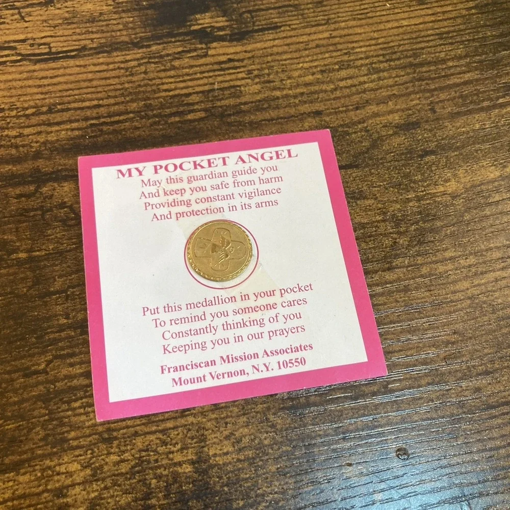 My Pocket Angel Medallion Coin Franciscan Mission Associates Vtg Catholic Medal